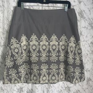 Servier Skirts Custom Cotton Mini Skirt Grey with White Embroidery Ladies Small